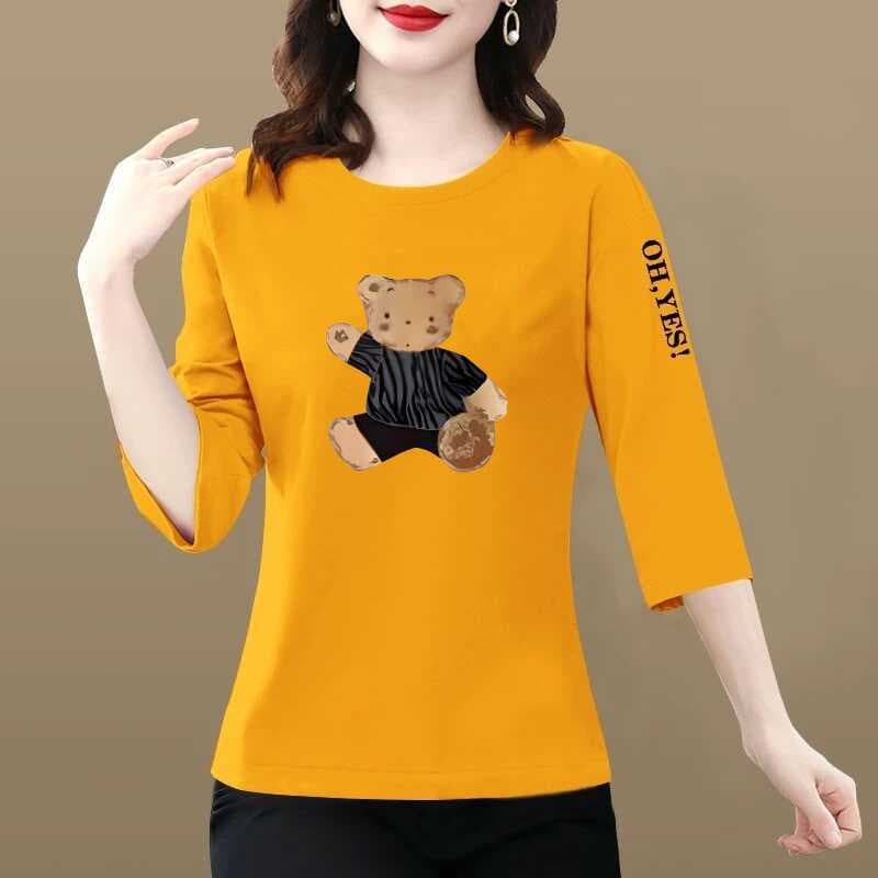 Clearance Sale: Foreign Trade Overstock, Designer Brand, Middle-Aged & Elderly, National Style Printed, Button-Down, Three-Quarter Sleeve T-Shirt, Elegant Top