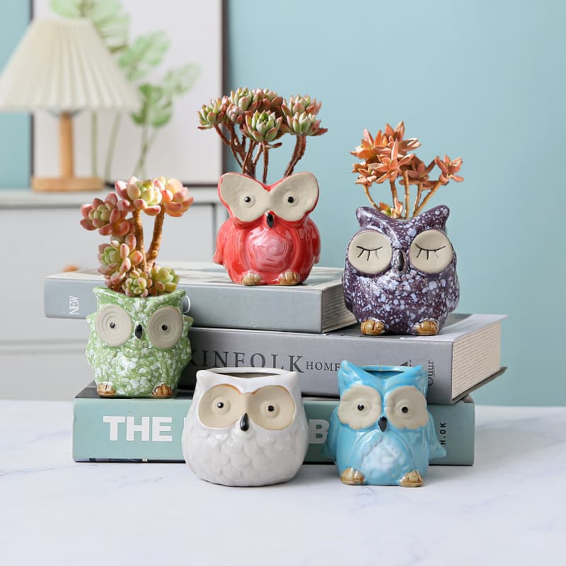 Cross-border Export Owl Animal Thumb Pot Zakka Personalized Ceramic Craft Office Home Decoration