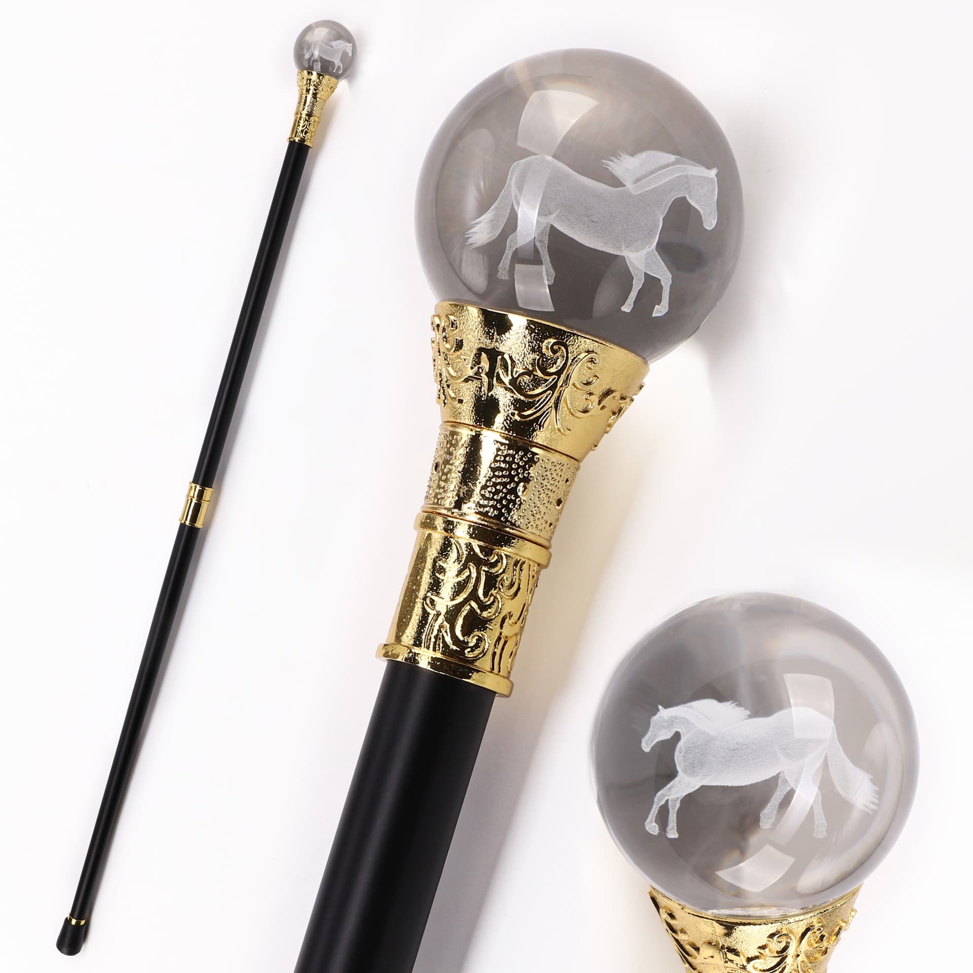 Gold transparent horse mountaineering crutch, British style creative fashion crutch, handsome crutch for young people