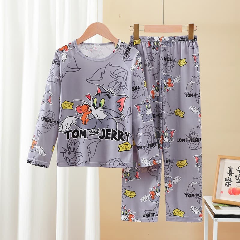 Children's Pajamas Spring Autumn Summer Girls Pajamas Long Sleeve Cartoon Little Boy Thin Baby Home Clothes Set Outer Wear
