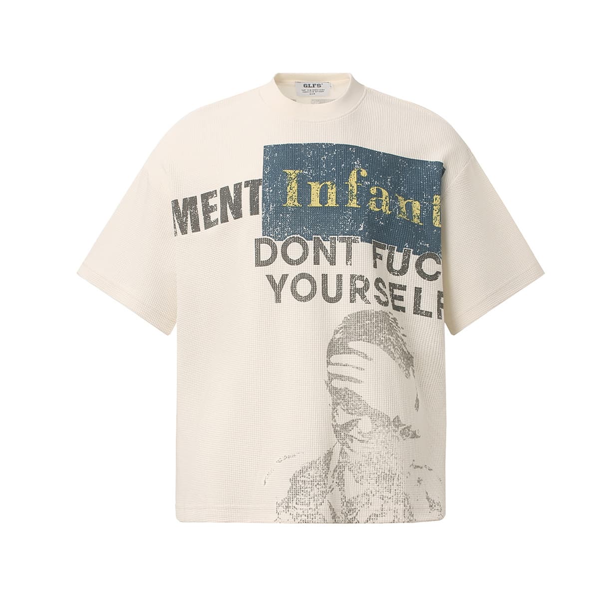 American Streetwear Summer T-Shirt Men Street Culture Tee Waffle Print Crew Neck Short Sleeve Loose Men's Base Layer Shirt