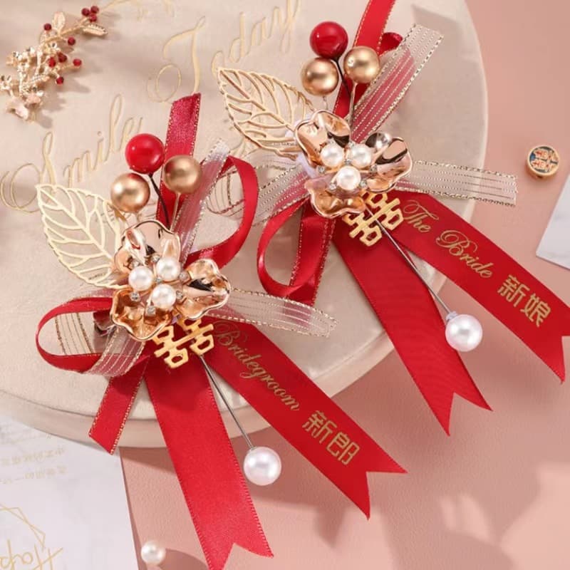 New Chinese Style Wedding Boutonniere Set for Groom, Bride, Best Man, Bridesmaid, Full Wedding Celebration Supplies