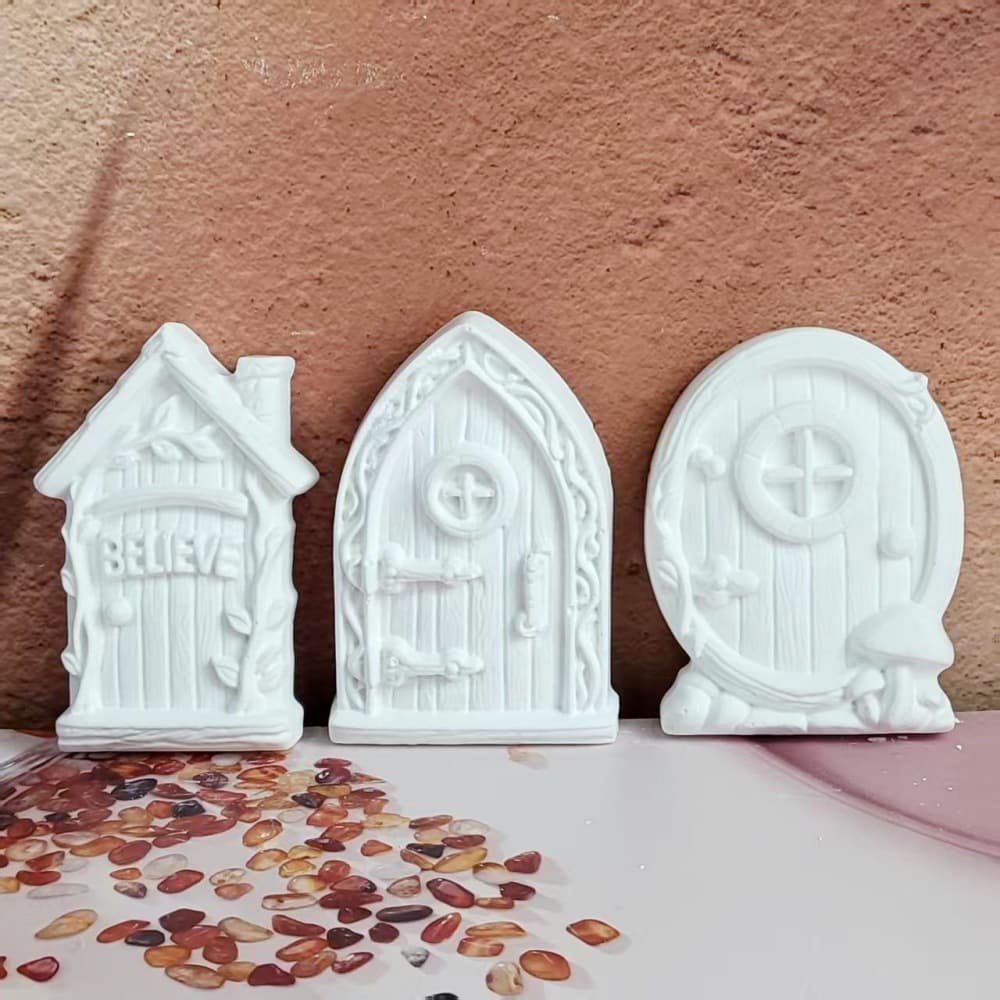 S2034 S2035 Forest Book House Door Semi-3D Ornament Decorative Cement Plaster Mold DIY Silicone Mold