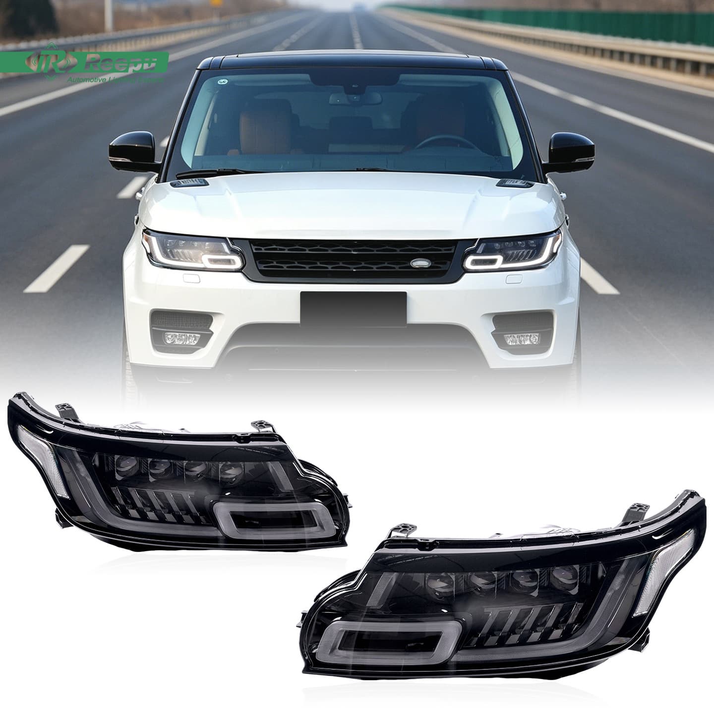 LED Four-Lens Headlight Assembly for 2014-2017 Land Rover Range Rover Sport, Retrofit from Old to New with Daytime Running Light