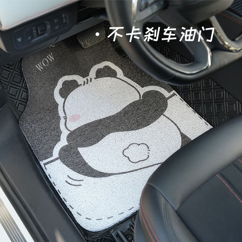 Cute Panda Silk Loop Universal Car Floor Mat, Interior Anti-Dirt Decorative Mat, Foot Pedal Mat, Factory Direct