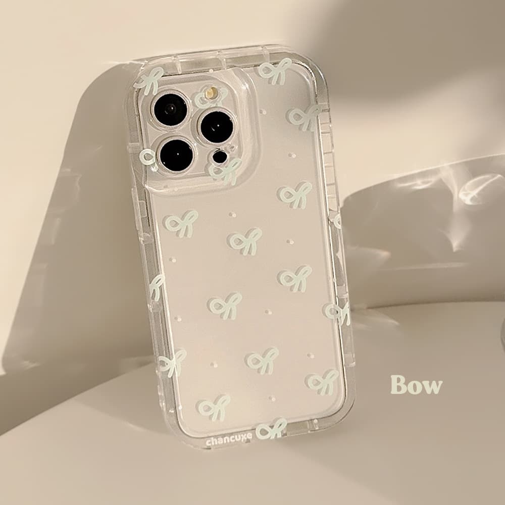 Blue Butterfly Knot Full Cover Transparent iPhone15 Case TPU Shockproof Creative Korean Style Soft Girl Sweet Fresh Minimalist