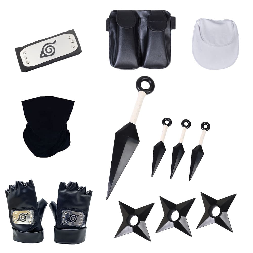 Anime Naruto Kakashi Mask Kunai Shuriken Headband Set Cosplay Props