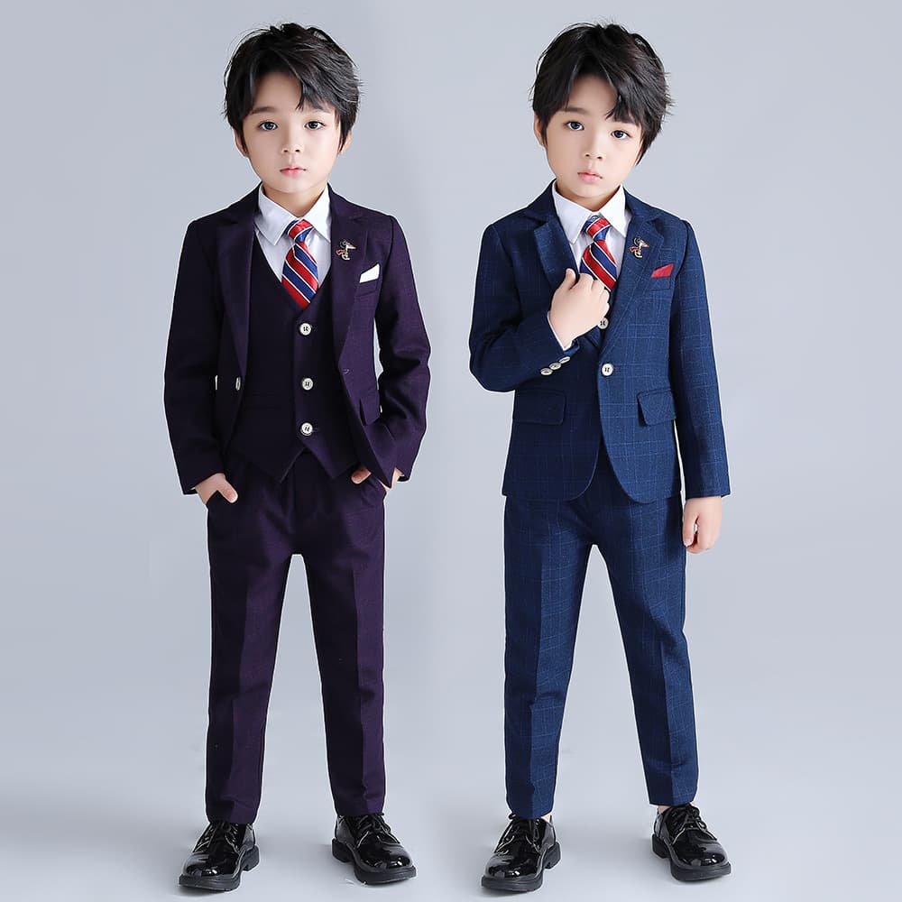 2022 Autumn/Winter New Boys' Suit Set, Stylish Plaid Kids' Blazer, Elegant Baby Birthday Suit