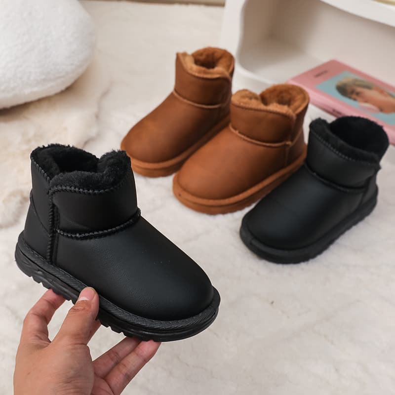 Children's leather snow boots non-slip waterproof boys and girls short boots plus velvet cotton boots foreign trade wholesale dropshipping