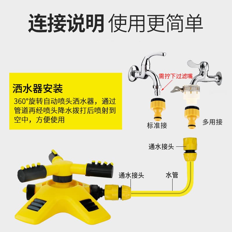 360-Degree Automatic Rotating Sprinkler Head for Nursery Garden Vegetable Irrigation Triple Nozzle Watering Sprinkler