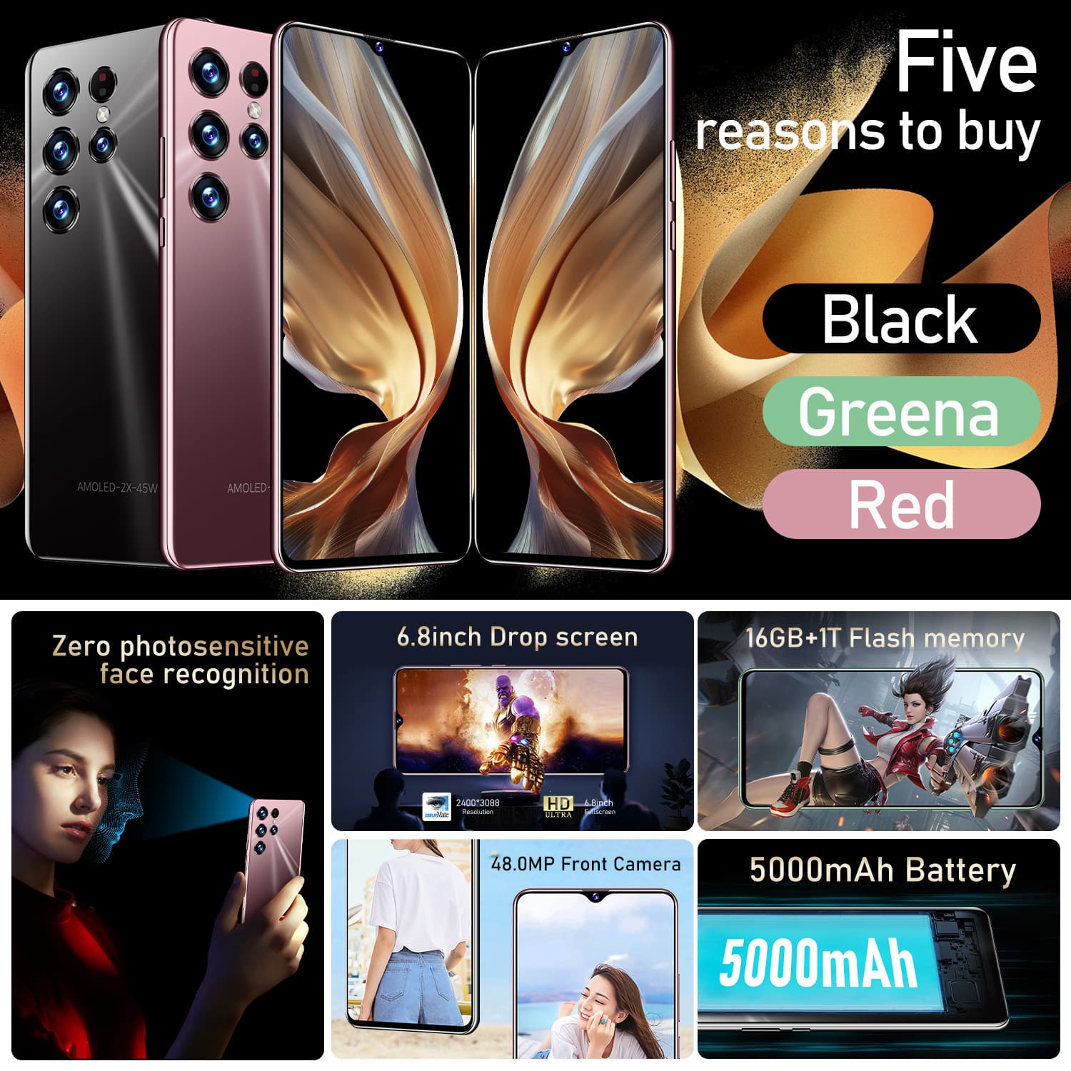 New Cross-Border Smartphone S22 Ultra Global 5G Large Screen Android 15 All-in-One High-End Phone
