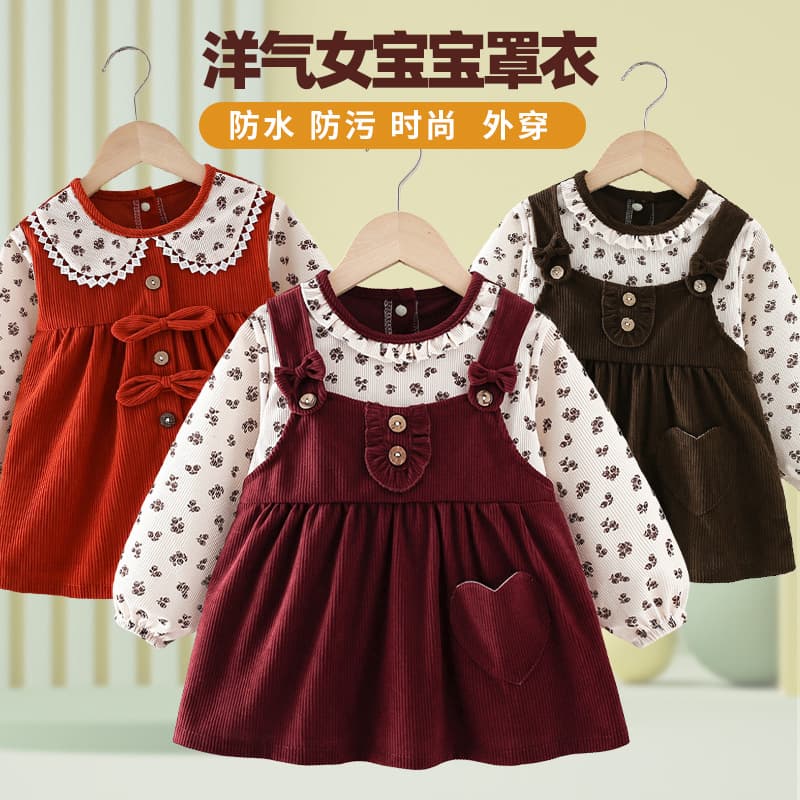 Baby Girl Bib Apron, Autumn Winter Outdoor Wear, Eating Bib, Waterproof and Stain-Proof Princess Dress Apron, Protective Clothing