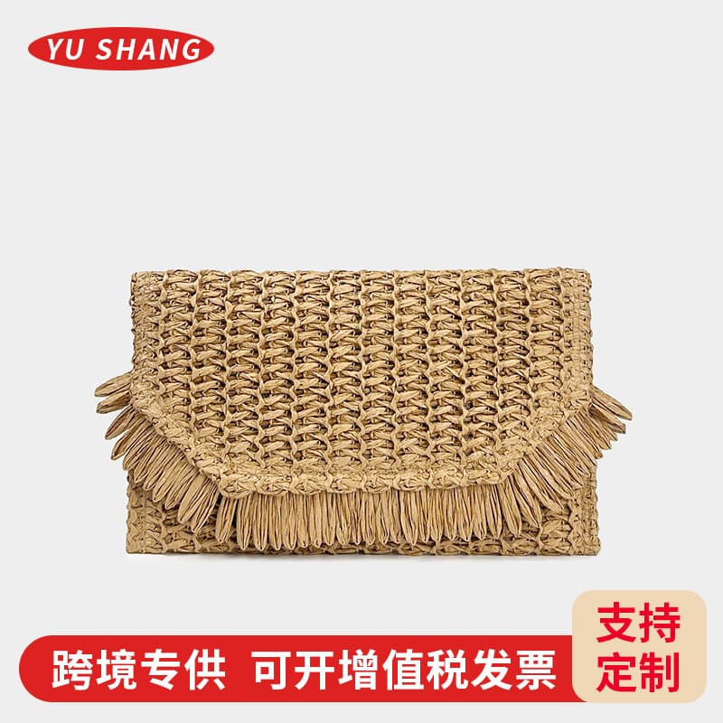Cross-border Paper Straw Woven Tassel Bag, Export Exclusive 2025 Summer New Handheld Straw Woven Bag Envelope Clutch