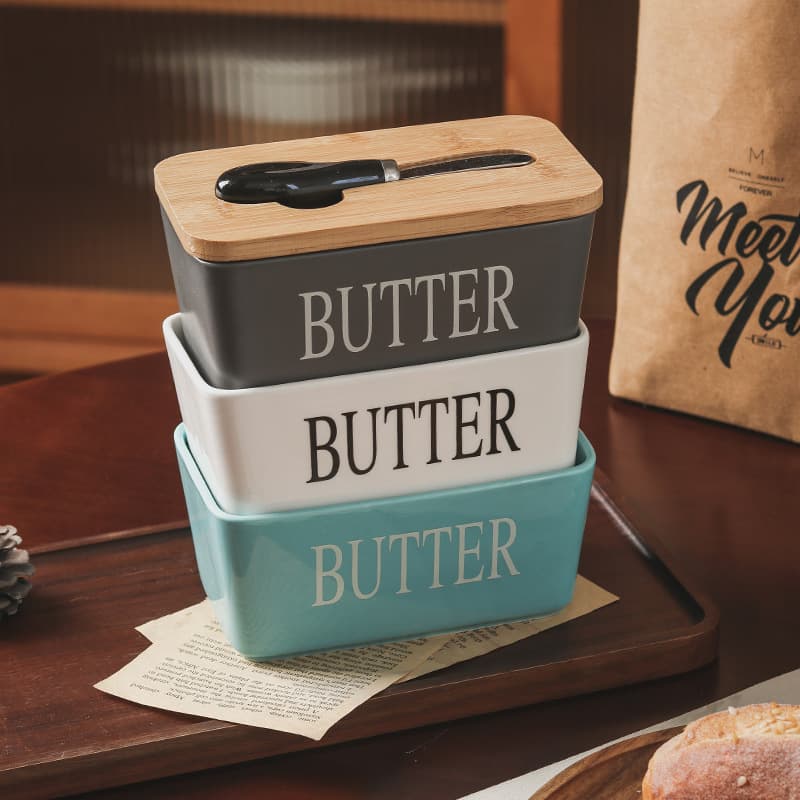 Butter Dish Butter Box Butter Plate Cross-Border Household Cheese Box Ceramic Butter Dish with Knife