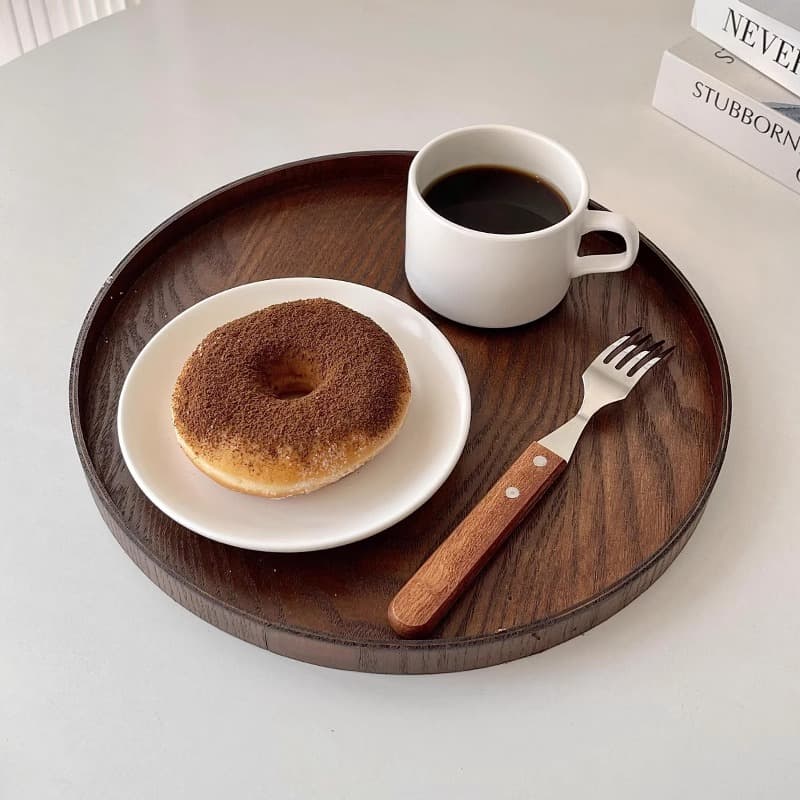 ins ash willow wooden dinner plate tea tray household water cup storage tray cafe cake round wooden tray