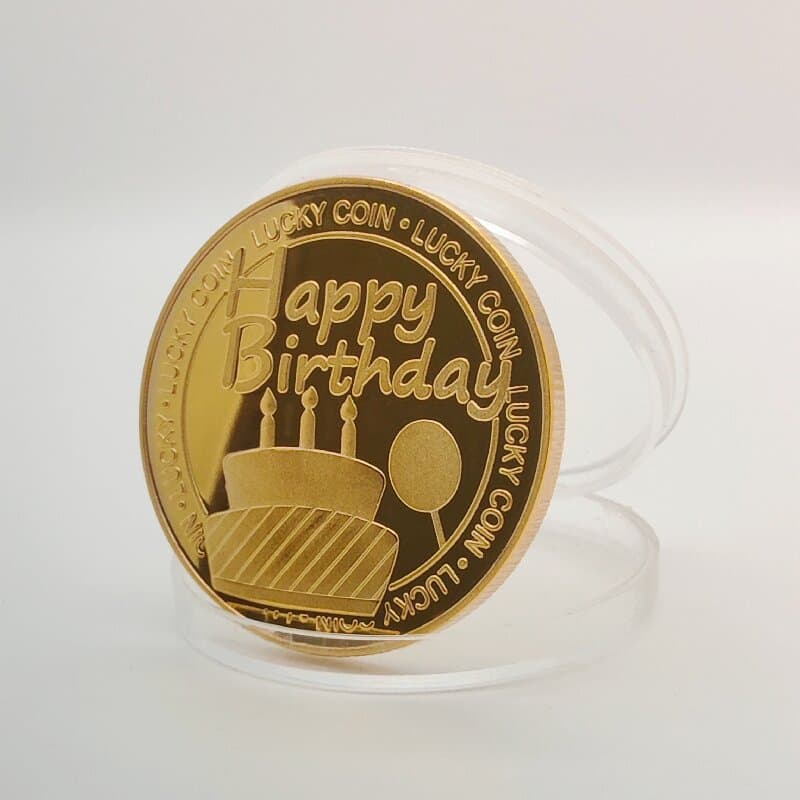 Cross-border Birthday Cake Commemorative Coin Four-leaf Clover Lucky Coin Birthday Gift Medallion Birthday Coin Gold Coin