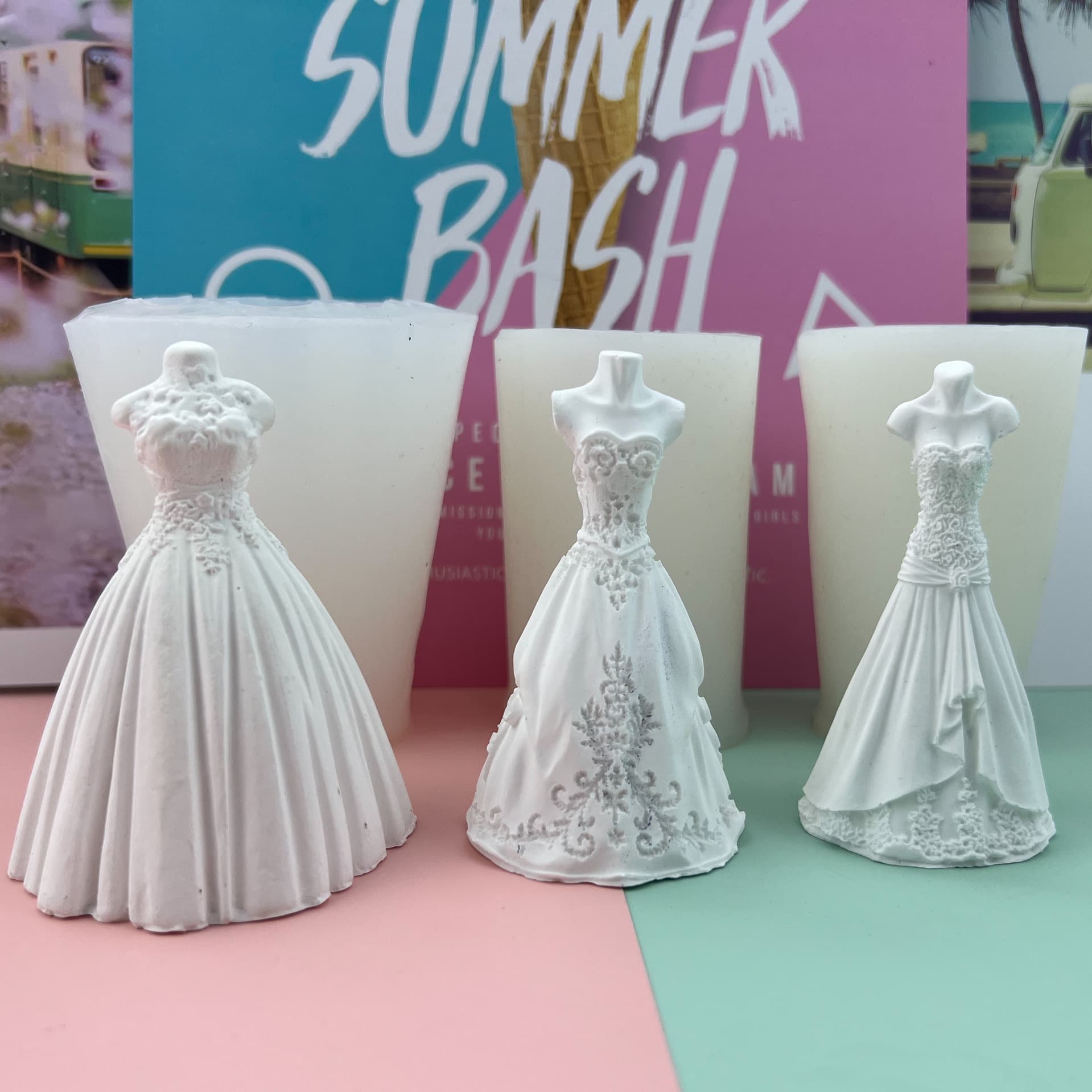 Pangyaya DIY Silicone Mold Princess Dress Wedding Dress Tutu Plaster Mold Cake Candle Mold