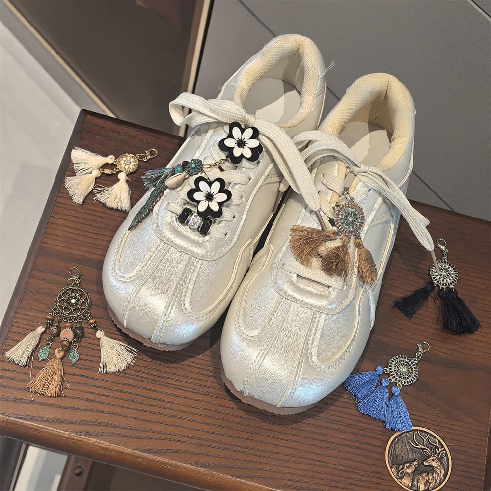 Bohemian Ethnic Style Tassel Shoe Charms, Dreamcatcher Maillard Leather Small Flower Shoe Lace, Martin Boots Decoration Accessories