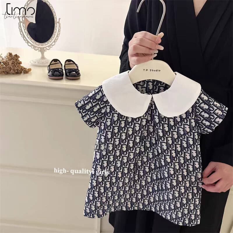 TIMO Haute Couture Series Girls Dress 2025 Summer New Big Brand Style Doll Collar Jacquard Lapel Dress