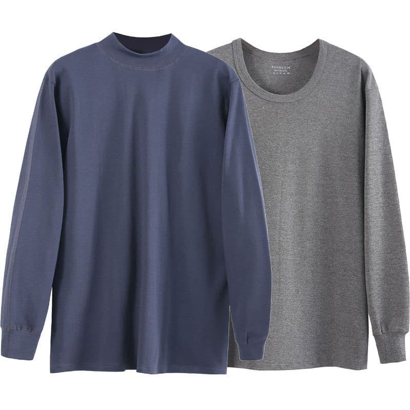 Autumn Men's Round Neck Single Top, Large Size Round Neck Autumn Shirt for Middle-Aged and Elderly, Base Layer Cotton Sweater Underwear
