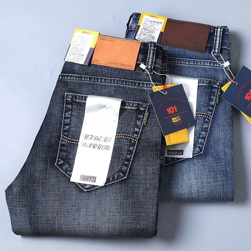 Factory direct sales of men's stretch jeans, casual and versatile, high-waisted, loose-fitting, business style, spring and summer men's trousers.