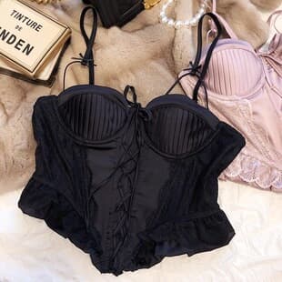 French Sexy Satin Lace Corset Vest, Hot Waist-Slimming Innerwear, Push-Up Fishbone Bra, Soft Thin Underwire Bra