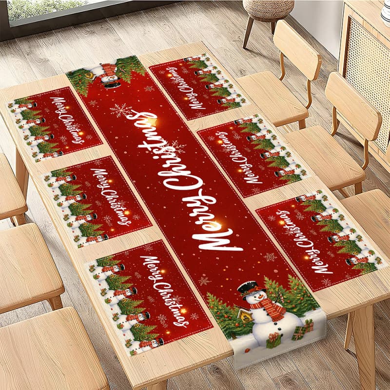 Amazon Cross-Border New Christmas Table Runner Factory Direct Winter Snowman Christmas Print Placemat