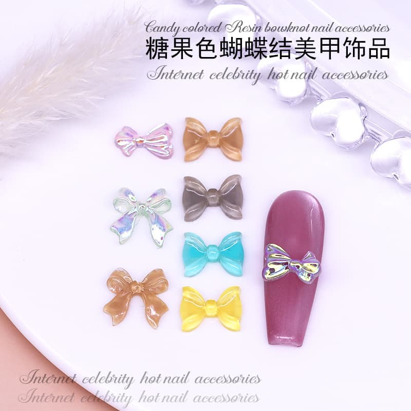 Nail Art Bow Tie Ornaments Symphony Aurora Streamers Three-dimensional Resin Nail Art Diamond Ornaments Wearing Nail Art Bow Tie Mixed Wholesale