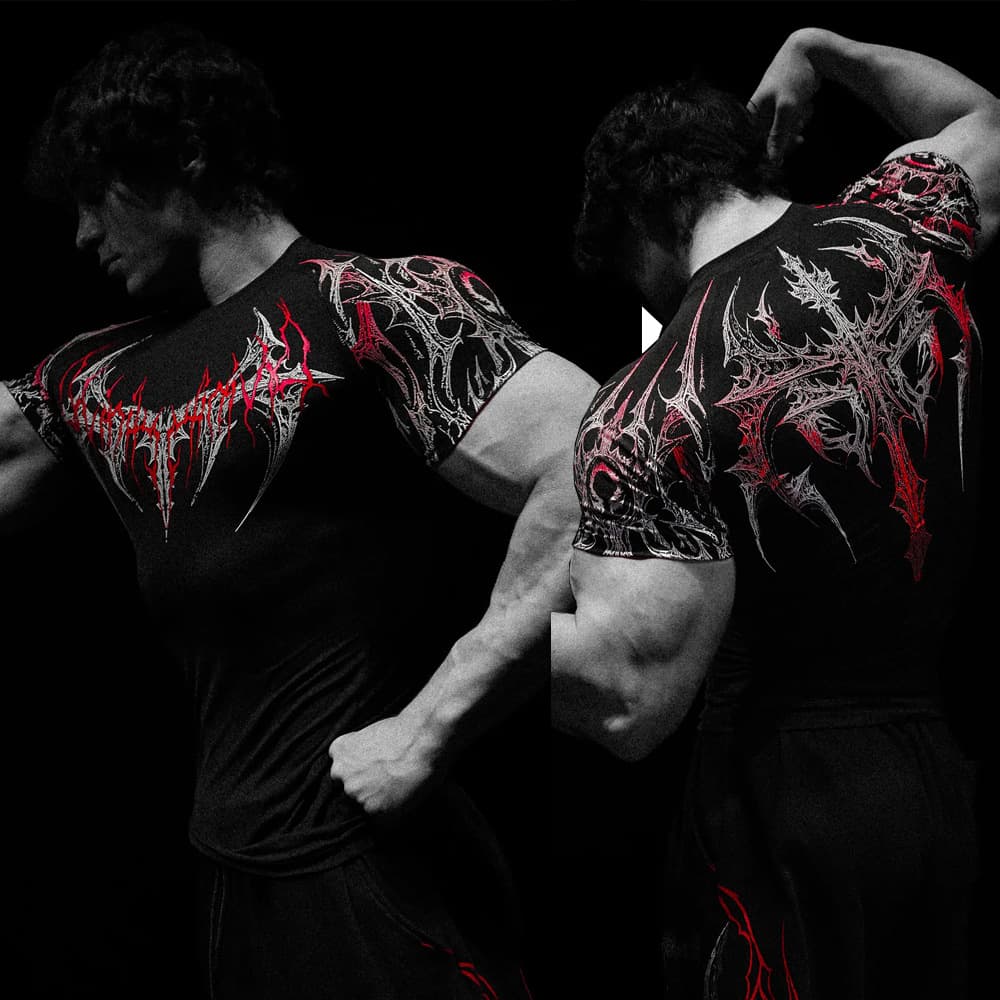 Breathedivinity American Streetwear Dark Style Gym Fitness Men's T-Shirt Quick Dry Stretch Compression Top