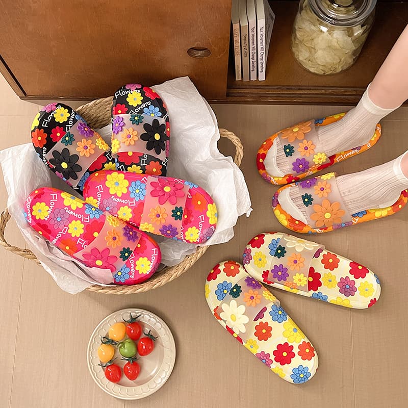 New Style Sunflower Slippers for Women Summer Indoor Non-Slip Home Couple Soft Sole Outdoor Soft Sole Bathroom Slippers