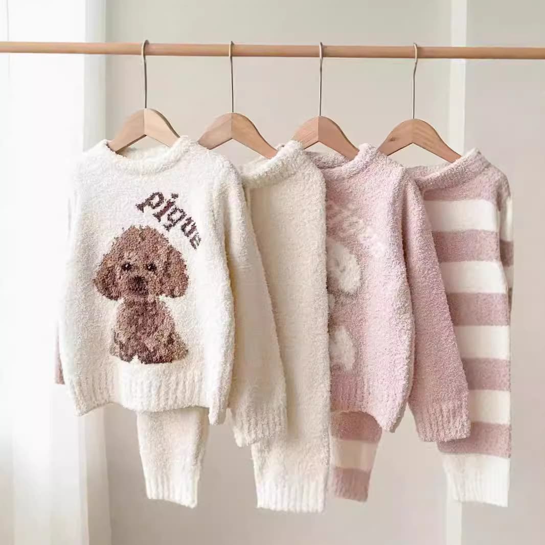24 autumn and winter new products gp parent-child soft half-velvet children's cartoon teddy home wear pajamas set wholesale