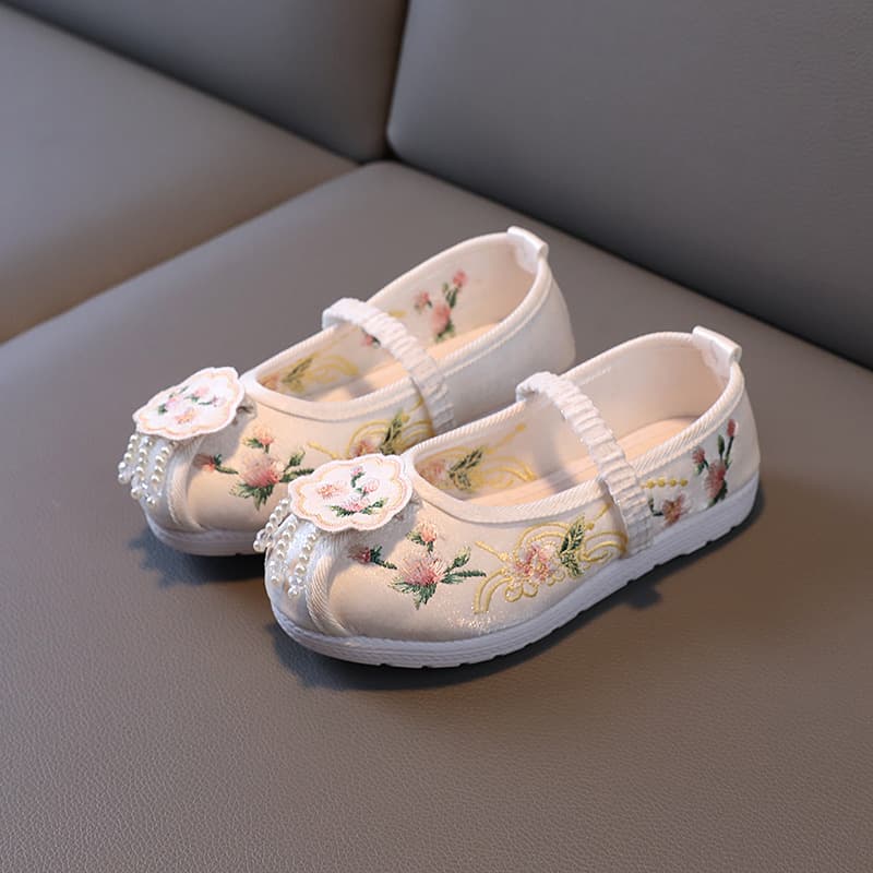 Ancient Style Hanfu Shoes for Women and Children, Autumn Old Beijing Embroidered Cloth Shoes, Baby Flat Ancient Costume Performance Shoes, Medium and Large Children