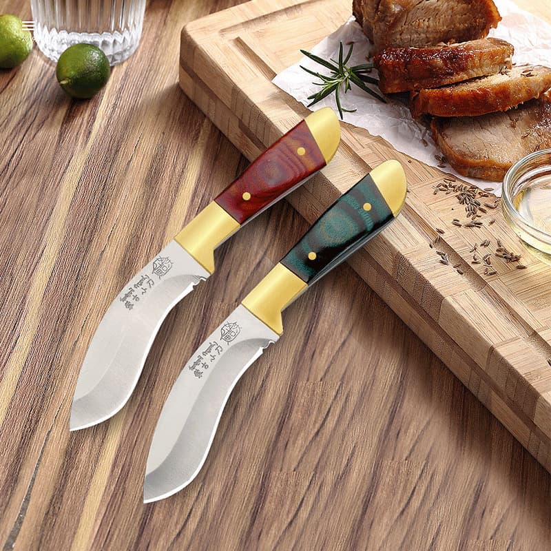 Household Fruit Knife Kitchen Multi-purpose Small Knife Outdoor Camping Mongolian Roast Lamb Beef Hand-held Meat Knife Wooden Handle Curved Knife