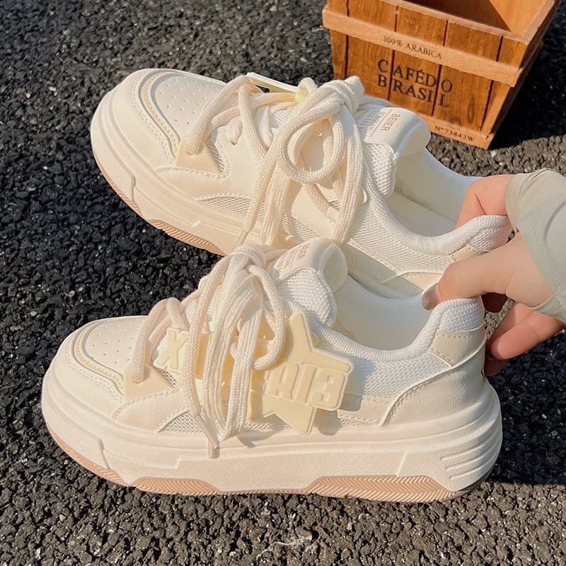 Creamy New White Sneakers for Women 2024 Summer Breathable Casual Shoes Trendy Versatile Sports Shoes