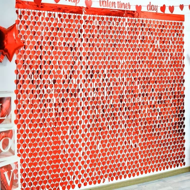 1*2M red love rain silk curtain tassel door curtain wedding party background wall decoration wedding decoration cross-border