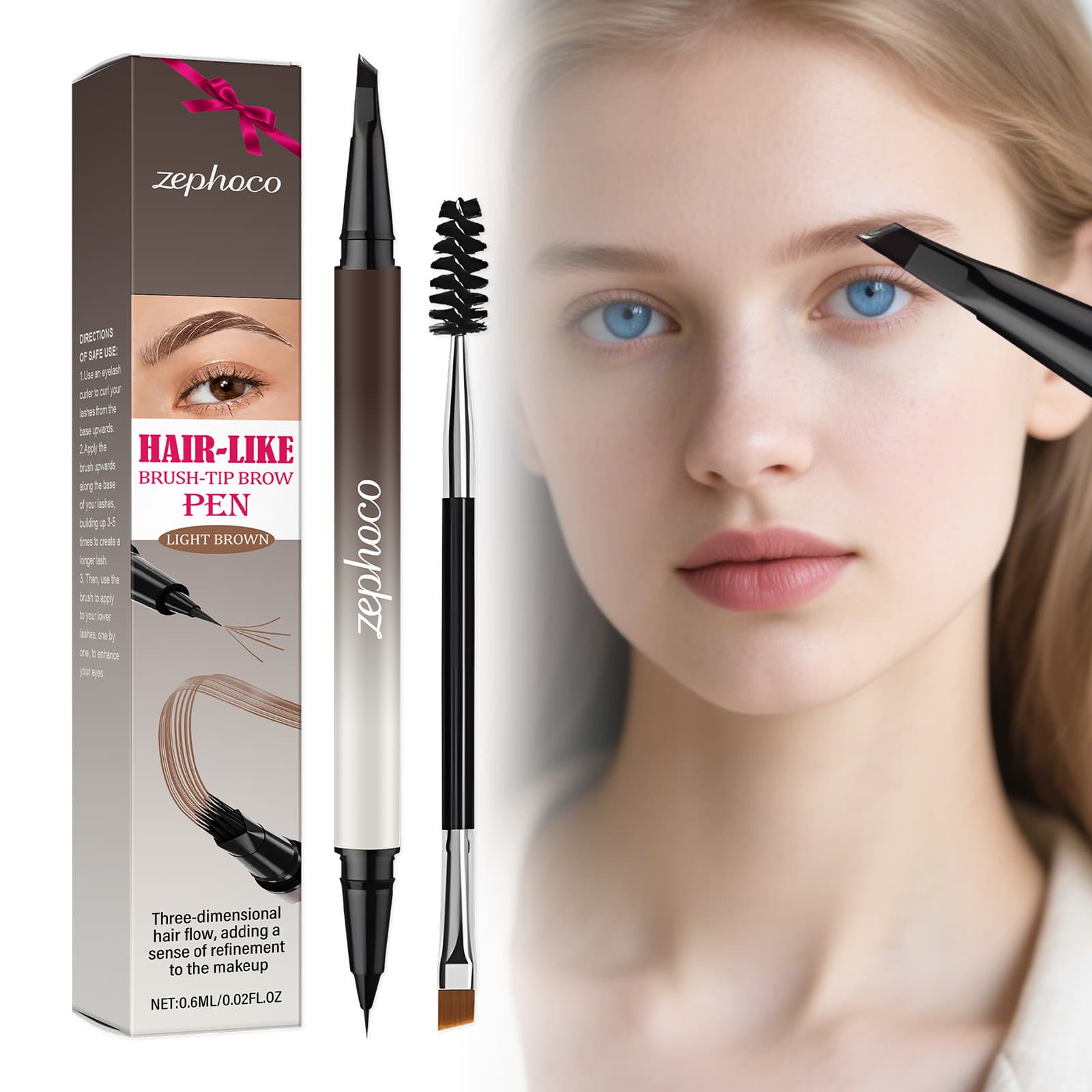 Zephoco Natural Light Brown Eyebrow Pencil Dual-Ended Design with Brush for Daily Commute and Natural Look, Creates Defined Eyebrow Shape