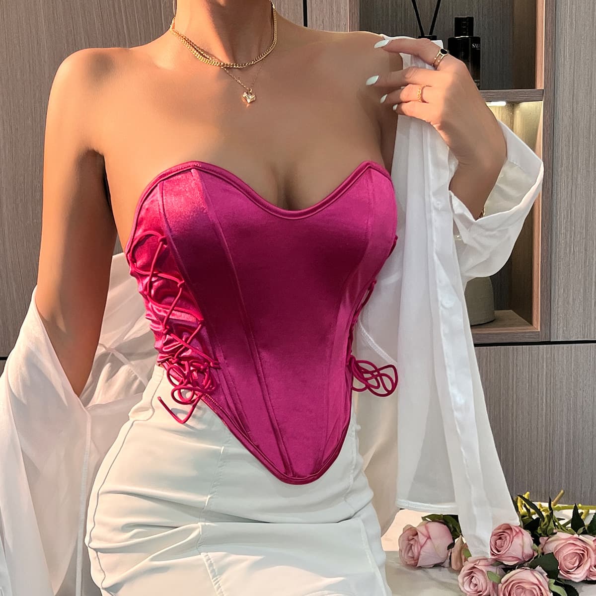 2025 Summer Sexy Spaghetti Strap Solid Color Tube Top Streetwear Casual Versatile Backless Corset Bustier Camisole