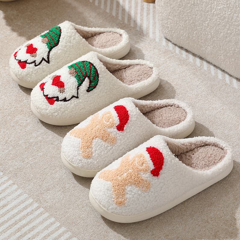 Cross-Border New Christmas Deer Gingerbread Man Christmas Slippers Wholesale Winter Indoor Warm Home Smiley Face Cotton Slippers for Women