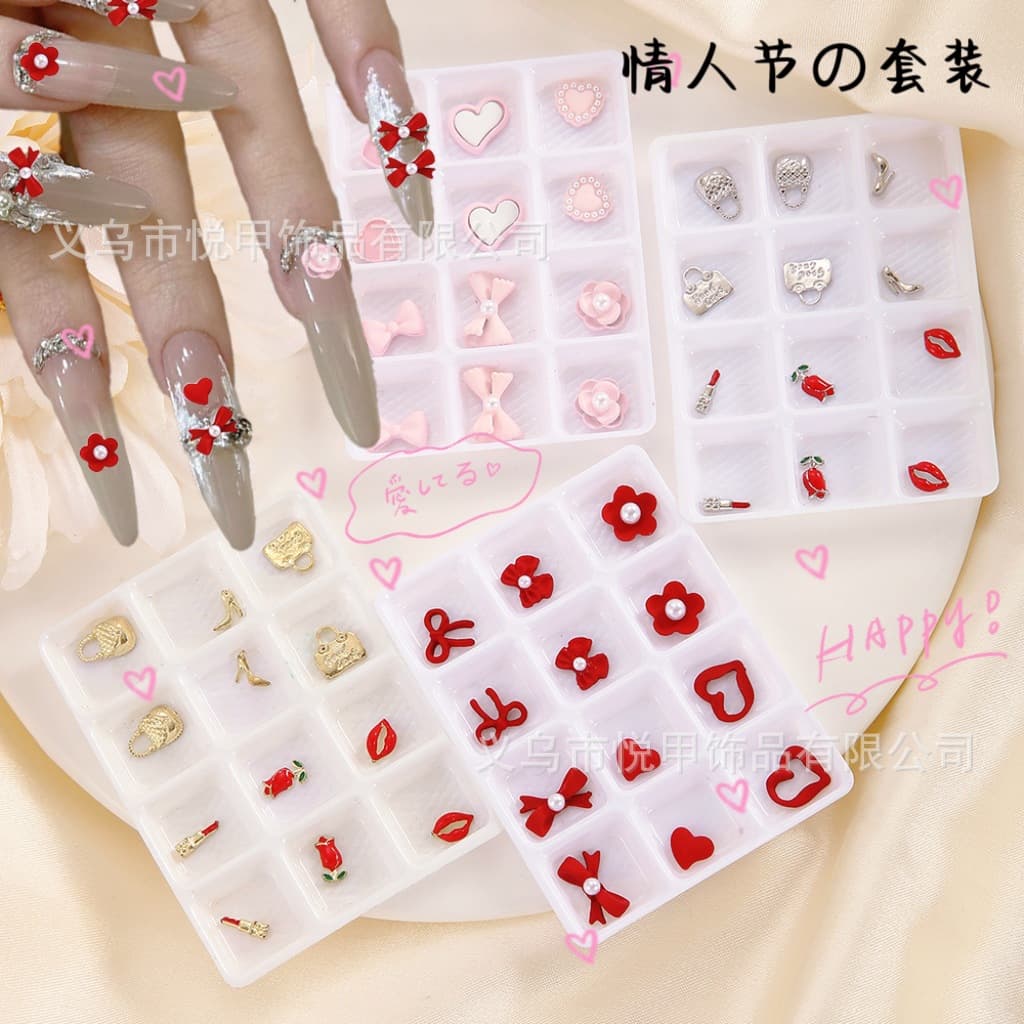 Valentine's Day Alloy Spray Paint Nail Art Accessories Bows Flowers Paper Cards Mixed Wholesale Valentine's Day Small Batch