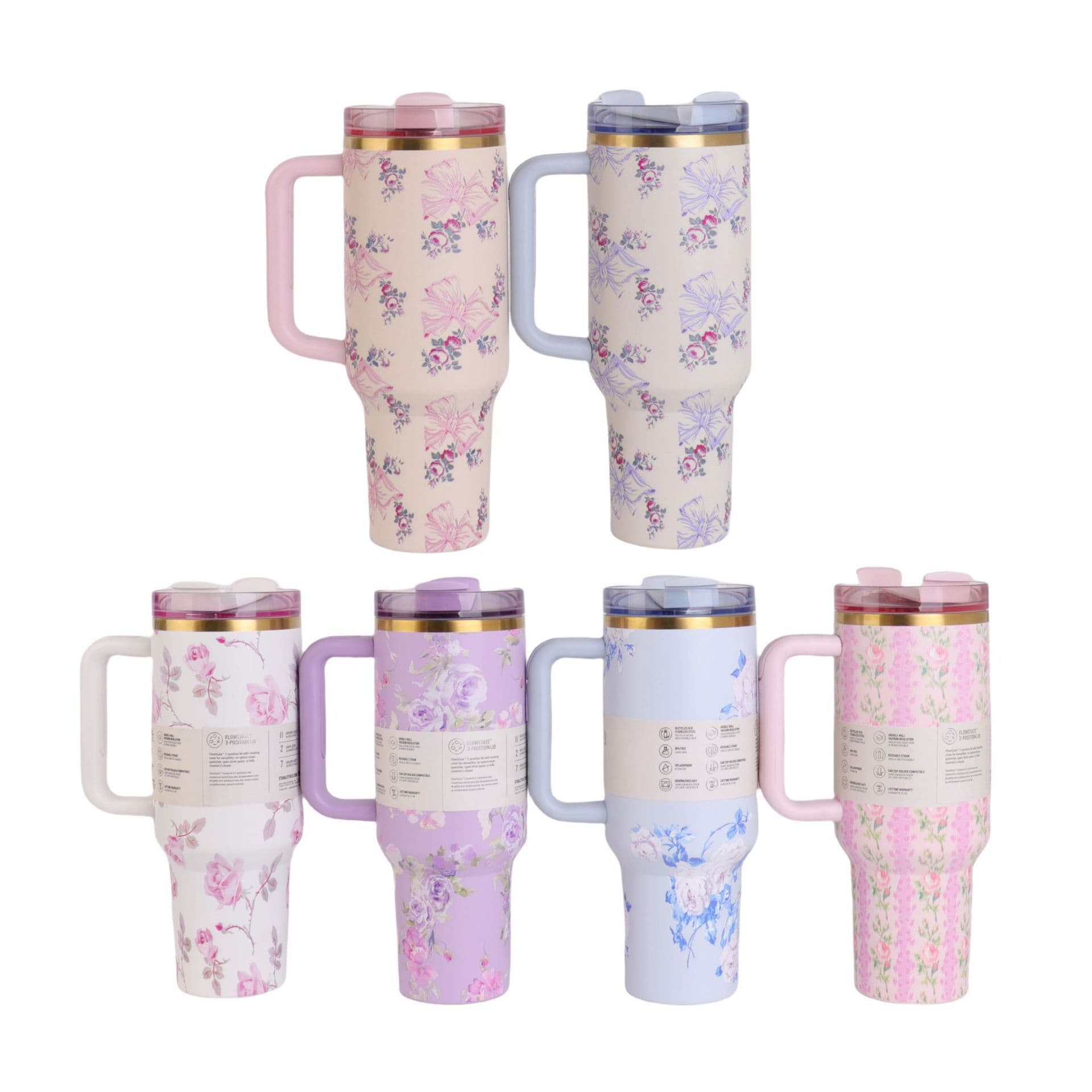 Cross-border Hot-Selling 40oz Ice Master Tumbler Floral Series 3D Printed Double-Layer Handle Car Cup 304 Stainless Steel Car Tumbler