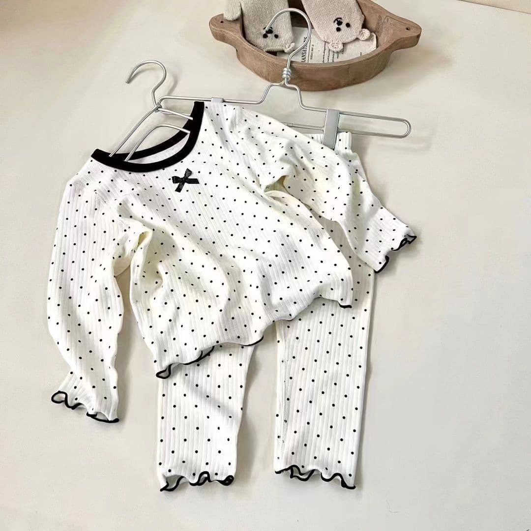 Trendy Spring Autumn Children's Home Clothes Set Baby Polka Dot Butterfly Knots Girls' Personalized Warmth Sleepwear