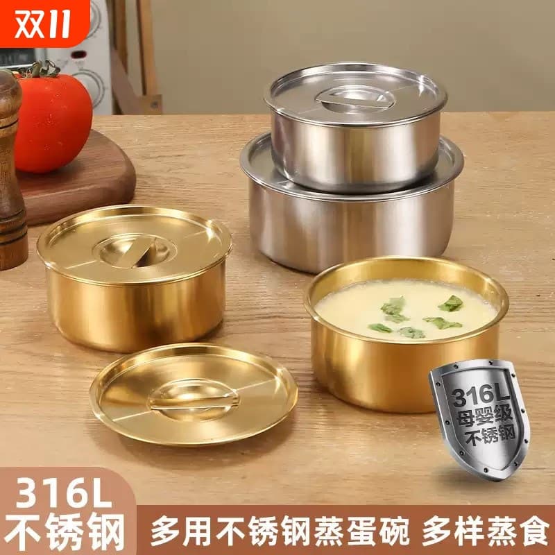 316 Stainless Steel Steamed Egg Bowl with Lid, Suitable for Steaming Eggs and Baby Use, High Temperature Resistant