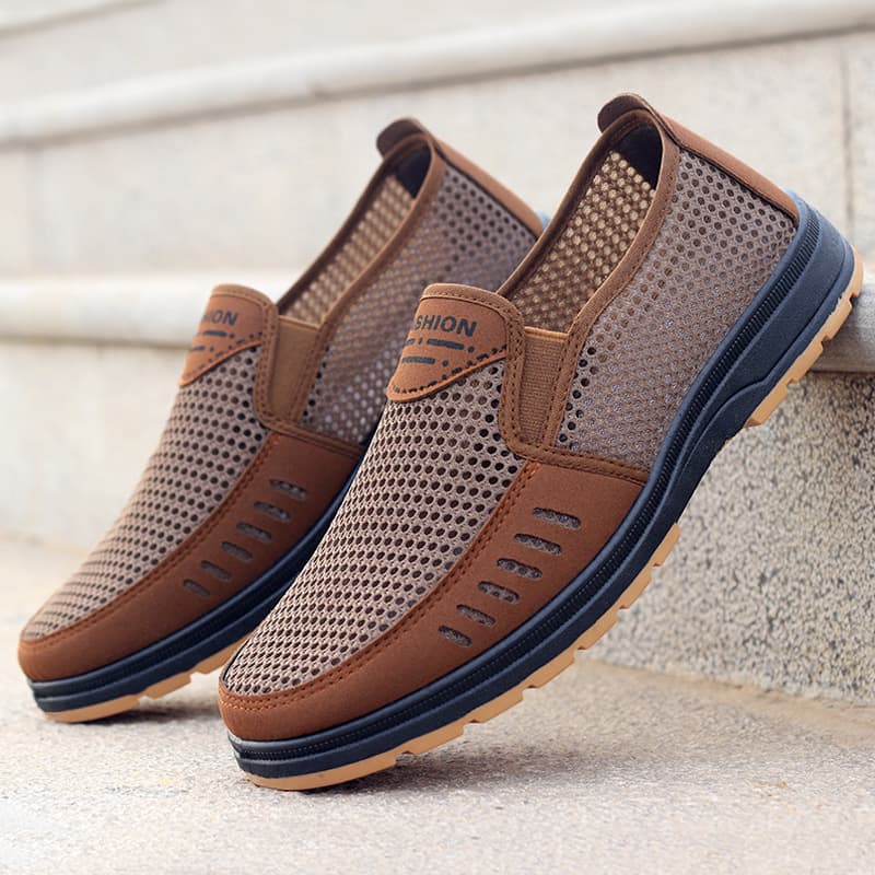 Large Size Men's Summer Shoes, Old Beijing Cloth Shoes, Breathable Casual Dad Shoes, Slip-on Mesh Shoes
