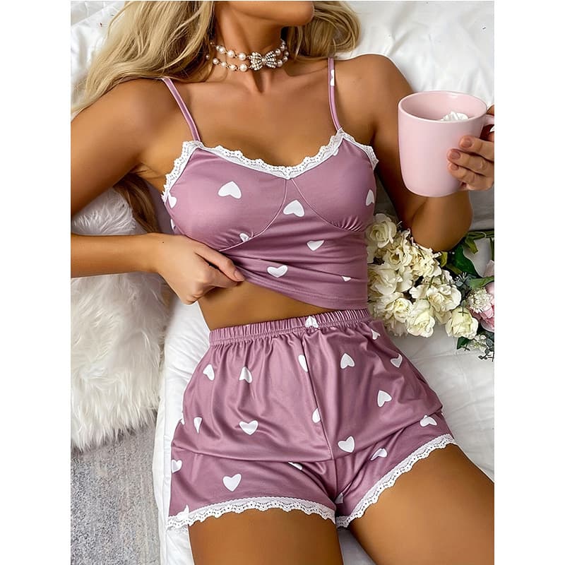 New Sexy Lace Camisole Shorts Pajama Set for Women Summer Sleepwear for Amazon Cross-Border EU US Market