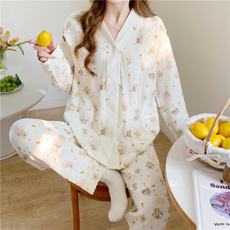 2024 Maternity Pajamas Spring/Autumn Gauze Cotton Postpartum 5 Months 6 Large Size Summer Thin Pregnant Nursing Sleepwear 78