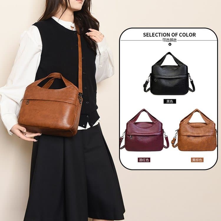 Retro fashion shoulder bag stitched printed soft leather crossbody bag large capacity women's multi-layer casual clutch bag handbag