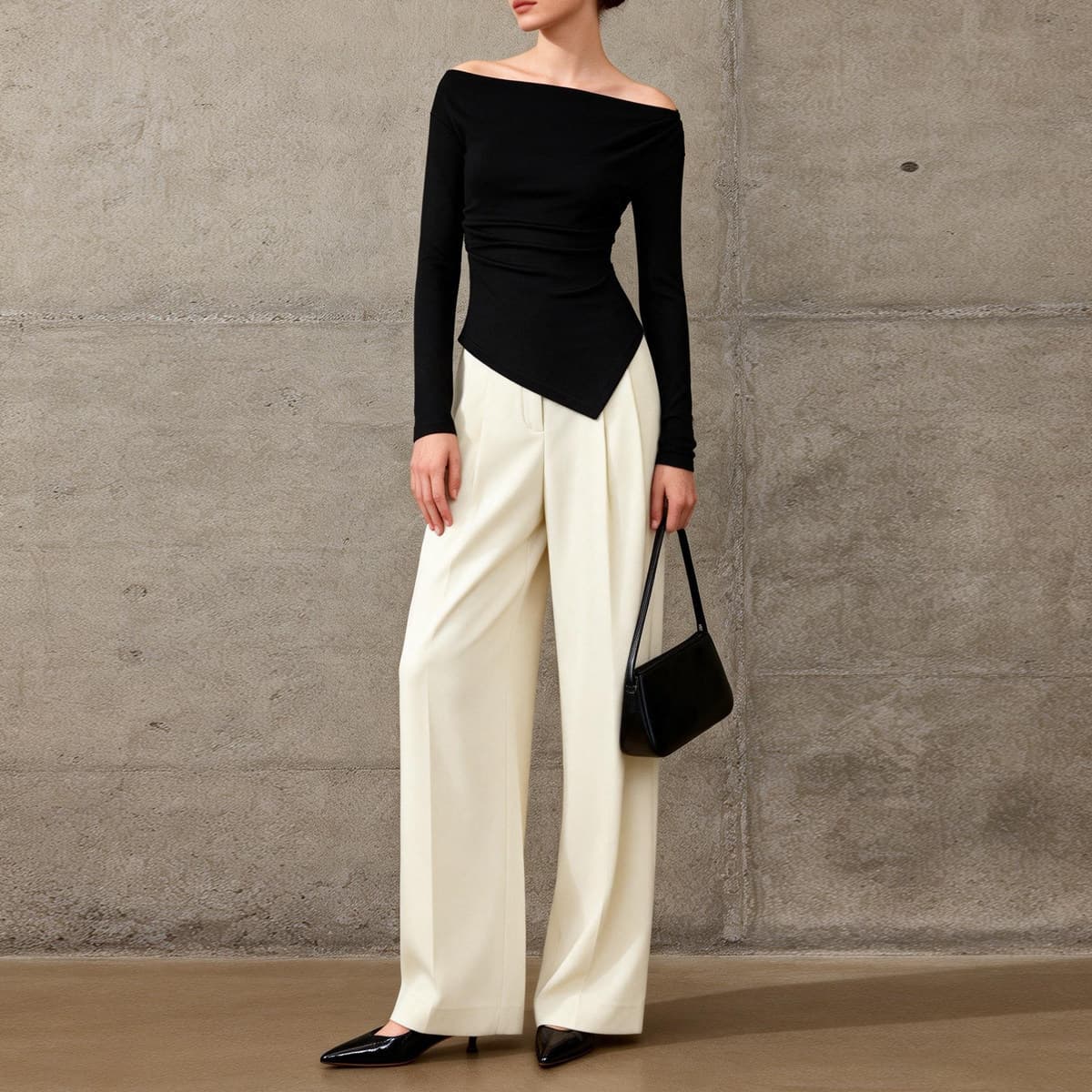 High-Waist Wide-Leg Pants for Women Spring/Fall New Arrival Draped Patchwork Straight-Leg Trousers Petite Commute Slimming Casual Long Pants