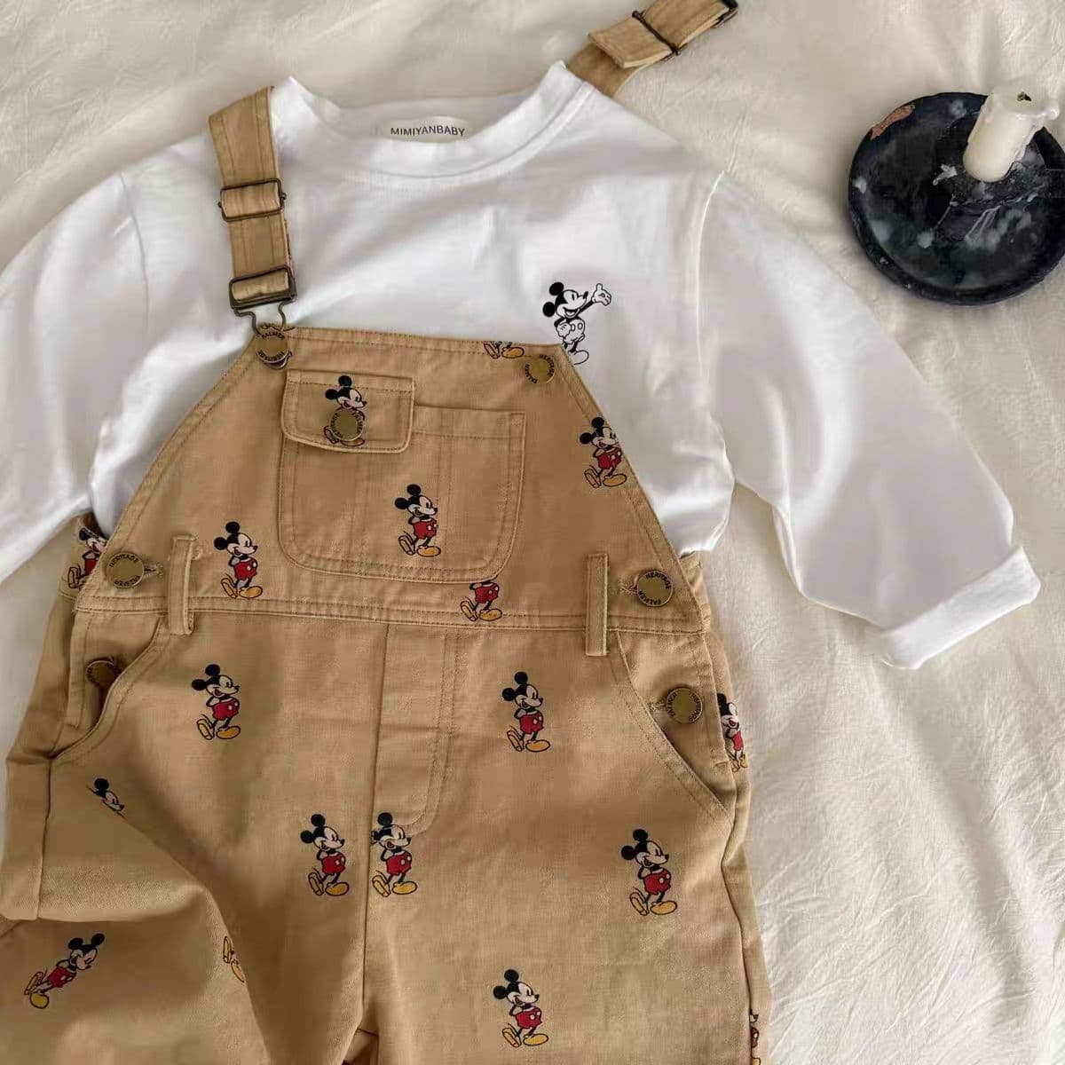 Children's cotton overalls 25 spring style boys and girls Korean style cartoon rice trendy jumpsuit baby resting outer trousers