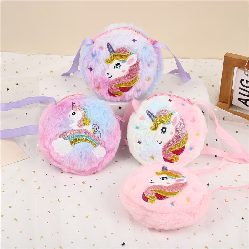 Unicorn Round Plush Shoulder Bag, Cute Girly Everyday Wear Crossbody Bag, Plush Bag, Cute Coin Purse