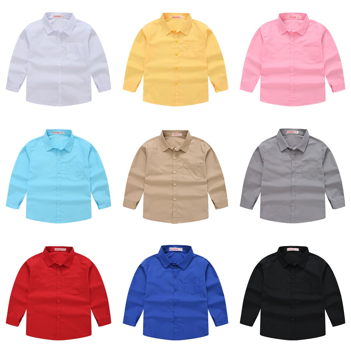 European and American Children's Shirt Spring Autumn New Style Boys and Girls Suit Collar Shirt Children's Solid Color Long Sleeve Shirt Student Performance Costume